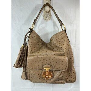 Talbots Light Brown Ostrich Leather Textured Hobo Bag Purse